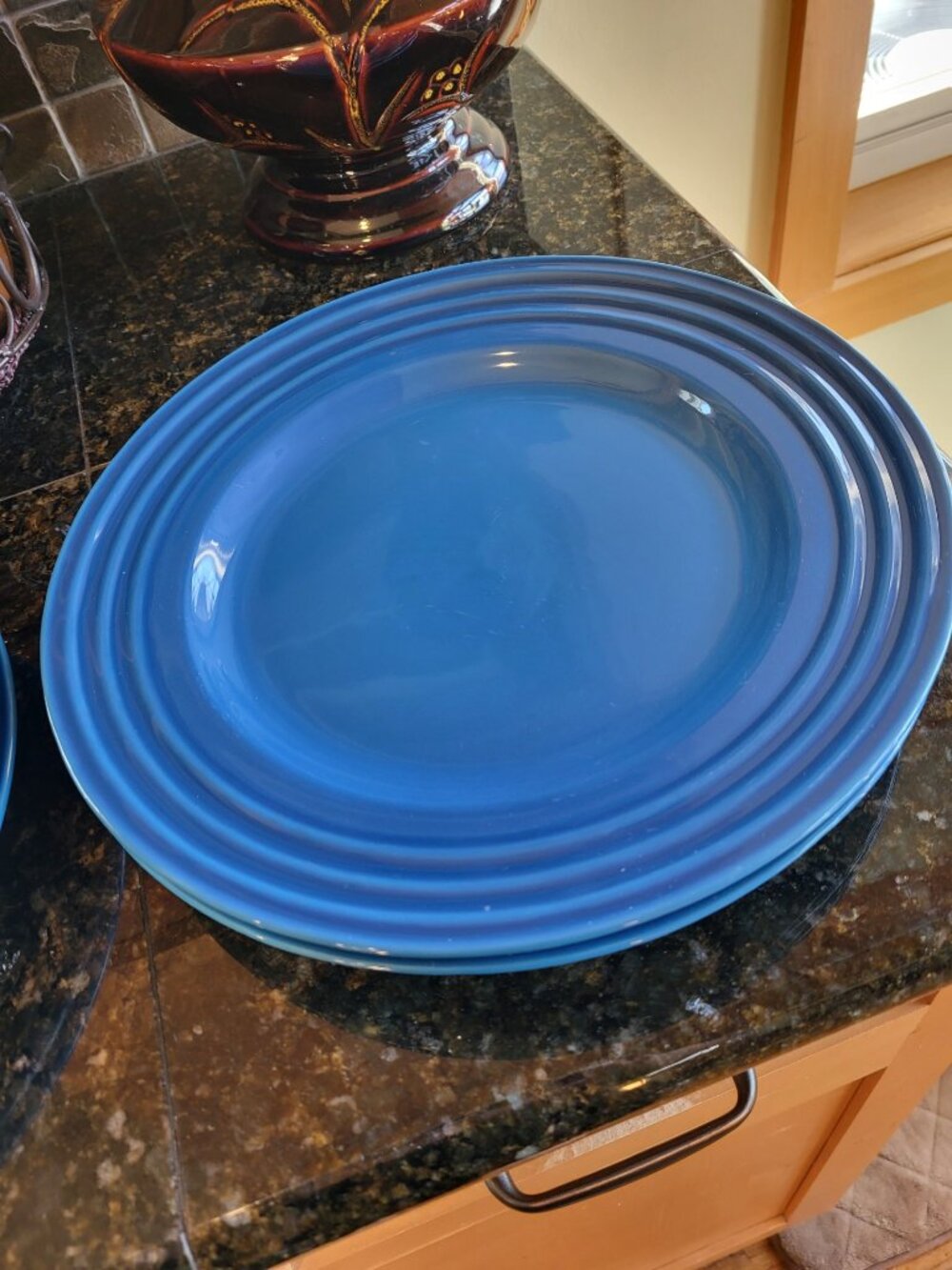 4 Le Creuset 12 inch Blue Dinner Plates - Gently Used!!